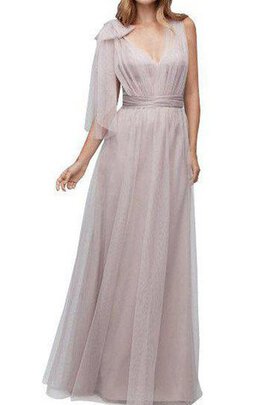 Robe demoiselle d'honneur longue ligne a jusqu'au sol de col en v textile en tulle