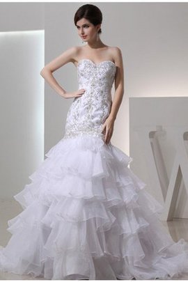 Robe de mariée de col en cœur de traîne mi-longue cordon avec perle de sirène