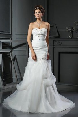 Robe de mariée longue cordon de traîne mi-longue col en forme de cœur de sirène