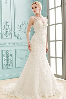 Robe de mariée romantique avec sans manches v encolure de sirène en dentelle