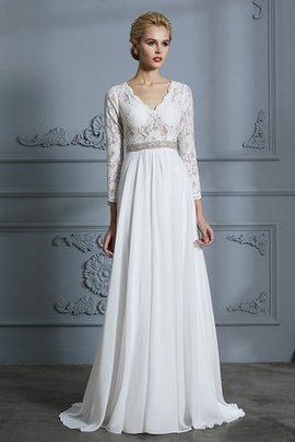 Robe de mariée passionnant avec manche 3/4 ligne a v encolure de princesse