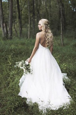 Robe de mariée avec sans manches en organza de traîne moyenne à la mode naturel