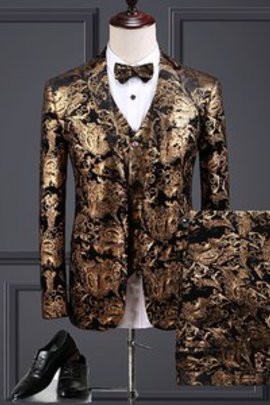 Scène mariage hommes 3 pièces imprimé costume slim fit costume floral