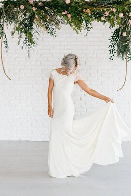 Robe de mariée plissage facile v col profonde ligne a avec manche épeules enveloppants