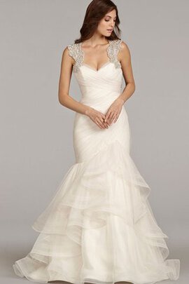 Robe de mariée manche nulle en organza pendant avec gradins de sirène