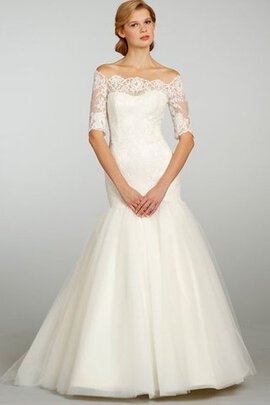 Robe de mariée impressioé en organza textile en tulle avec manche 1/2 d'epaule ajourée