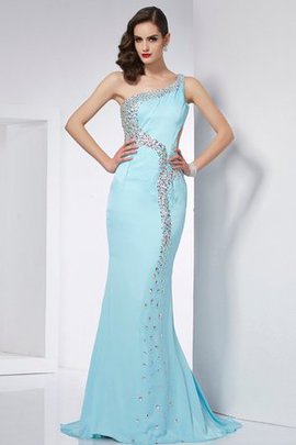 Robe de bal longue d'épaule asymétrique avec chiffon de traîne courte avec perle