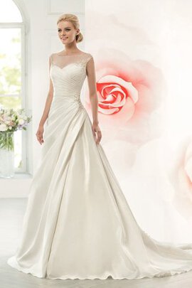 Robe de mariée longue avec perle en satin avec manche épeules enveloppants ligne a