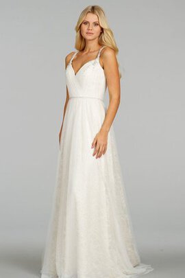 Robe de mariée nature facile de col en v avec chiffon avec perle