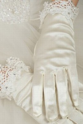 Taffetas de luxe avec cristal blanc Gants de mariée de luxe