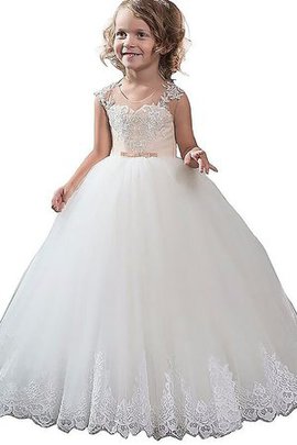 Robe cortège fille naturel col u profond en tulle de mode de bal avec sans manches