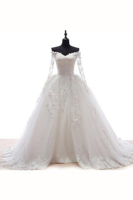 Robe de mariée naturel en tulle col en forme de cœur appliques avec décoration dentelle