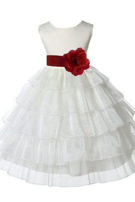 Robe cortège fille arrivée au mollet ligne a col u profond avec fleurs en satin