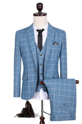 Plaid costumes hommes costume costume hommes avec pantalon marié bleu