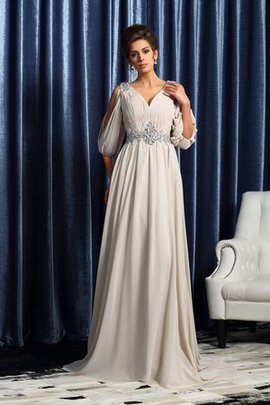 Robe mère de mariée de princesse de col en v avec manche 1/2 avec perle a-ligne