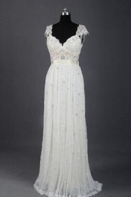 Robe de mariée humble longue de col en v décolleté dans le dos bucolique