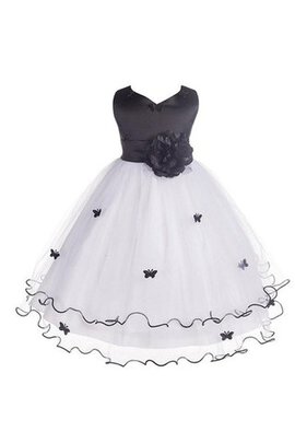 Robe cortège fille en tulle manche nulle avec fleurs ligne a avec nœud