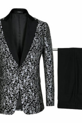 Un bouton robe de mariée costumes pour hommes imprimé noir décontracté floral