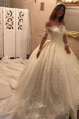 Robe de mariée plus récent epaule nue de traîne longue de mode de bal appliques