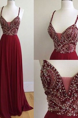 Robe de bal naturel de princesse bretelles spaghetti jusqu'au sol avec perle