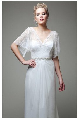 Robe de mariée naturel jusqu'au sol avec chiffon manche nulle avec fronce