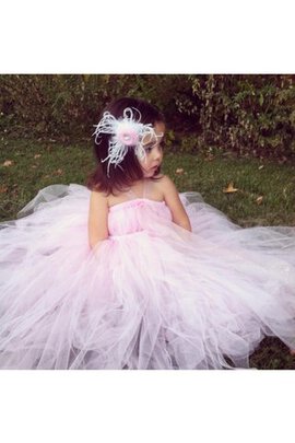 Robe cortège fille en tulle avec fleurs de mode de bal avec sans manches avec nœud