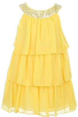 Robe cortège fille manche nulle avec chiffon de lotus avec gradins a-ligne