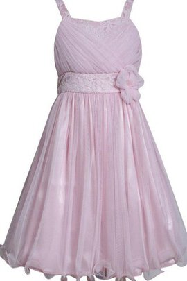 Robe cortège fille a-ligne avec décoration dentelle avec fleurs en tulle manche nulle