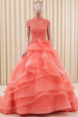 Robe de quinceanera en dentelle de lotus en organza avec perle maillot