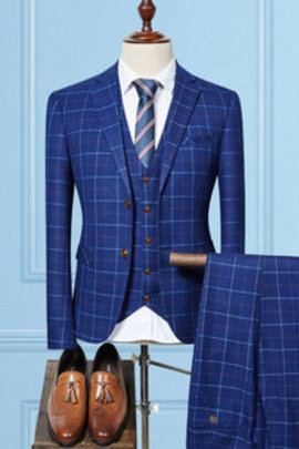 Costumes pour mariage dernier affaires plaid costume bleu hommes 3 pièces