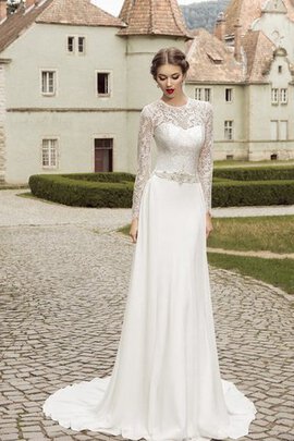 Robe de mariée romantique avec manche longue avec lacets de fourreau avec cristal