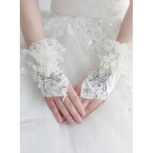 Satin perles ivoire Gants de mariée de luxe