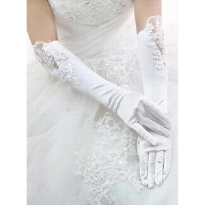 Satin blanc Application élégants | Gants de mariée modestes