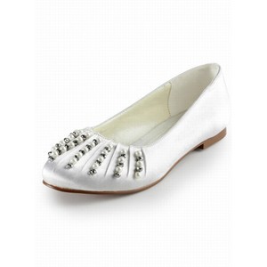 Plat chaussures en satin de mariée racine ronde