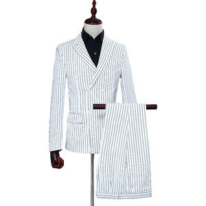 Coréen rayé robe de mariée costume avec pantalon 2 pièces fête homme hommes blazer