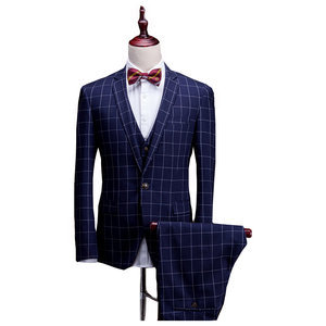 Marque costumes décontracté smoking skinny plaid de luxe hommes