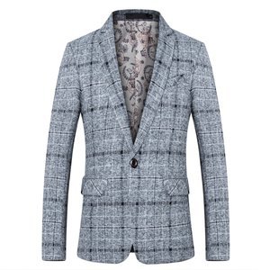 Simple bouton événement réunion costumes blazers plaid hommes vestes hommes gris