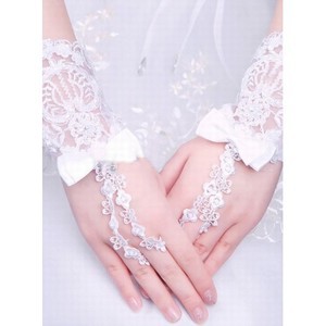 Dentelle avec bowknot blanc Chic | Gants de mariée modernes