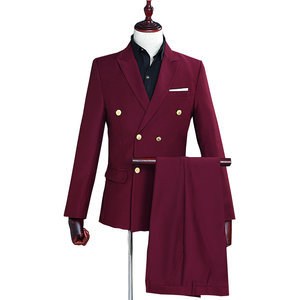 Décontracté costume blazer avec pantalon 2 pièces fête homme vin rouge