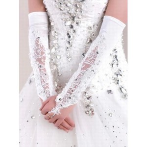 Satin Sequin Blanc Gants de mariée modestes