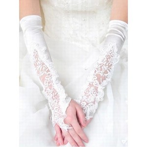 Satin avec application Blanc Chic | Gants de mariée modernes