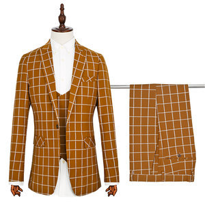 Plaid smoking 3 pièces costumes haute qualité hommes slim fit dernier modèle