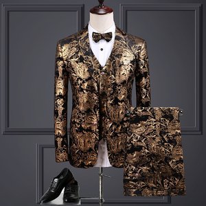 Scène mariage hommes 3 pièces imprimé costume slim fit costume floral