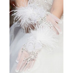 Organza avec Crystal Blanc Gants de mariée de luxe