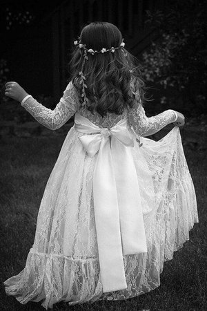 Robe cortège fille au niveau de cou a-ligne jusqu'au sol avec fleurs de princesse