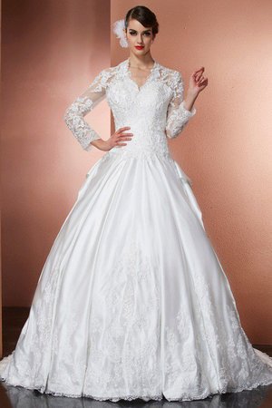 Robe de mariée longue avec manche longue fermeutre eclair de princesse ligne a