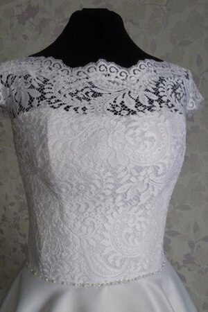 Robe de mariée avec bouton en dentelle col en bateau jusqu'au mollet en satin