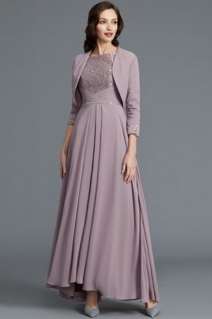 Robe mère de mariée naturel a-ligne encolure ronde en chiffon avec manche 1/2