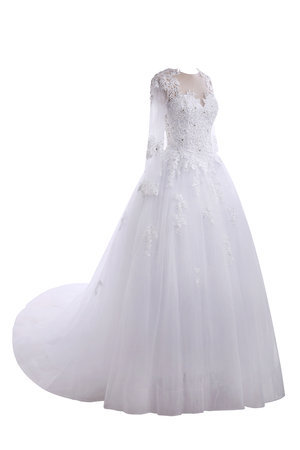 Robe de mariée romantique classique col en bateau avec manche longue versicolor