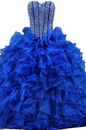 Robe de quinceanera naturel avec perle en organza manche nulle avec décoration dentelle